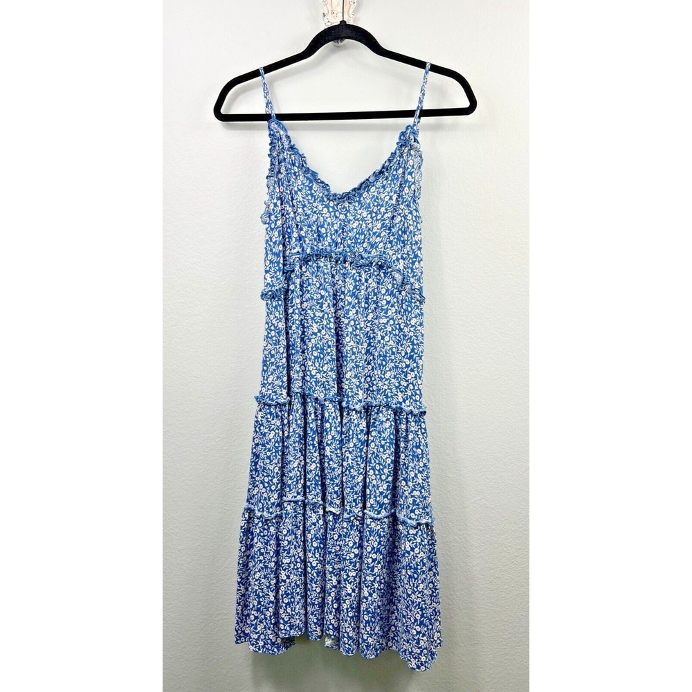 Women's Boutique Dress Large Blue Floral Tiered Ruffle Lucy & Dity